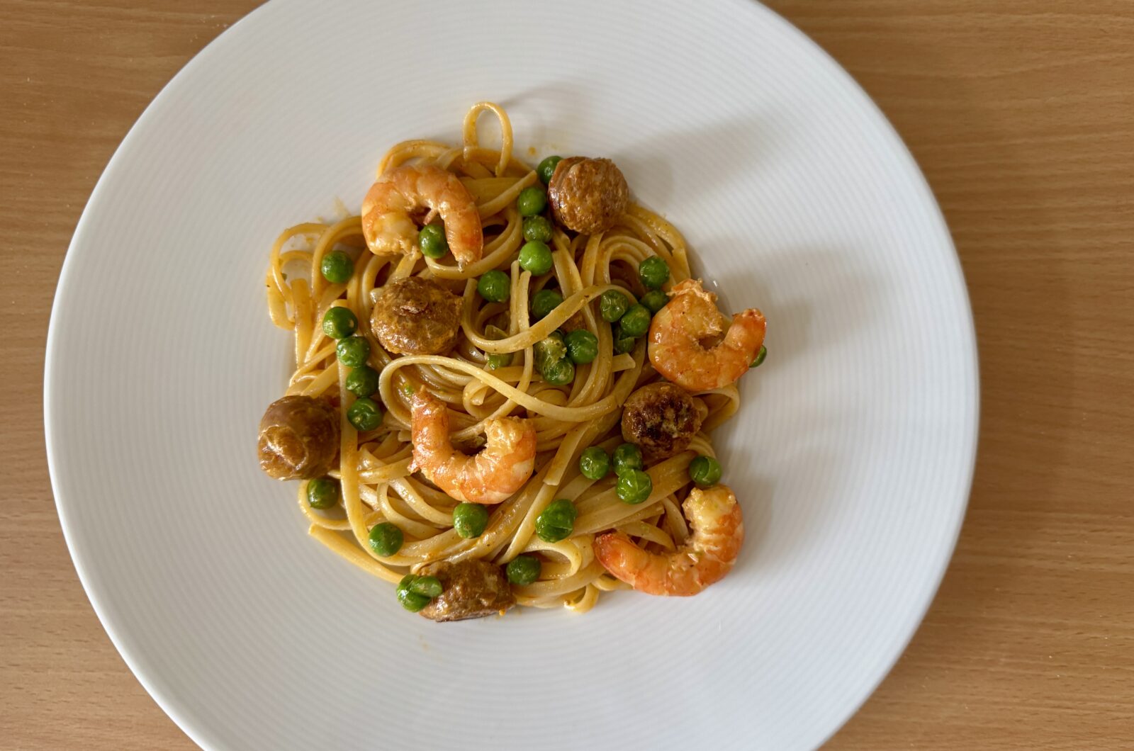 Linguine au chorizo et crevettes